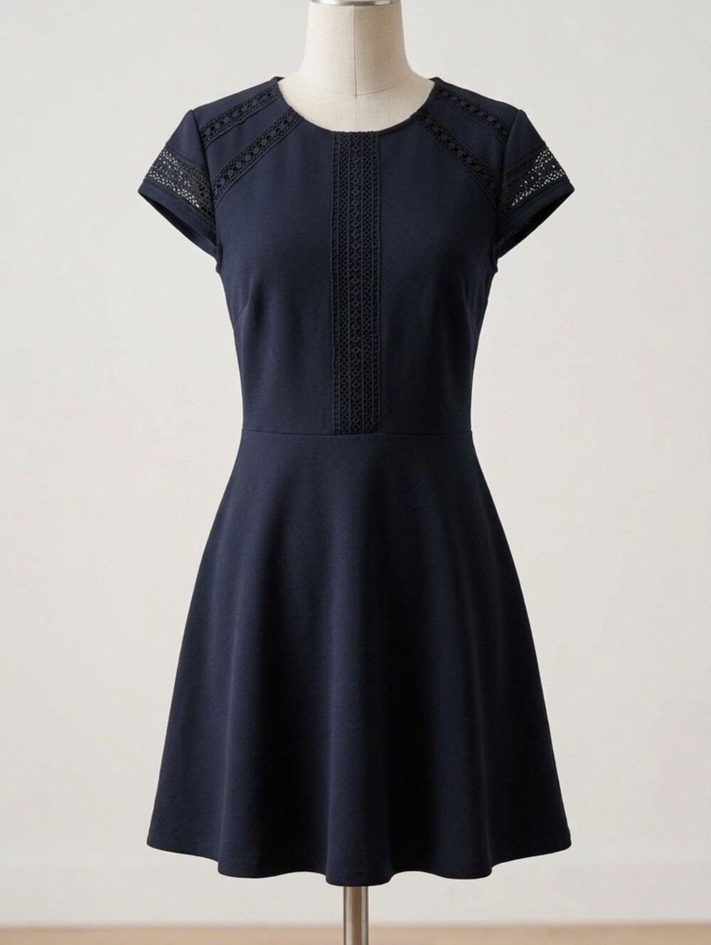 H&M Navy Cap Sleeve Fit-and-Flare Mini Dress